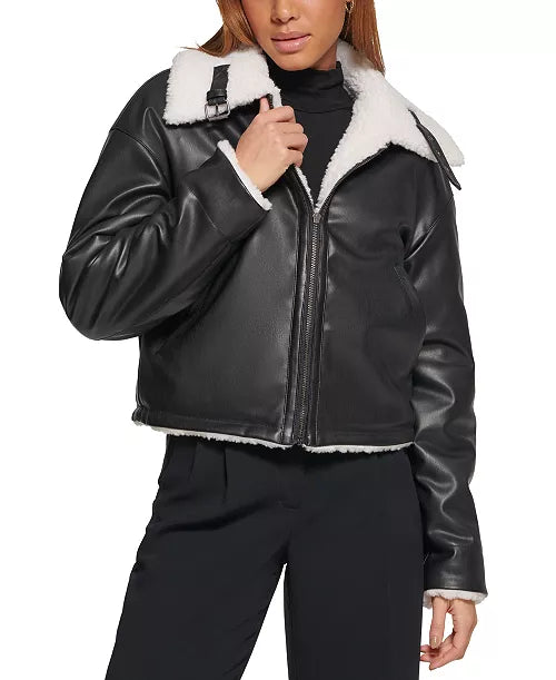 Levi's Reversible White Sherpa Black Faux Leather Jacket Sz Medium