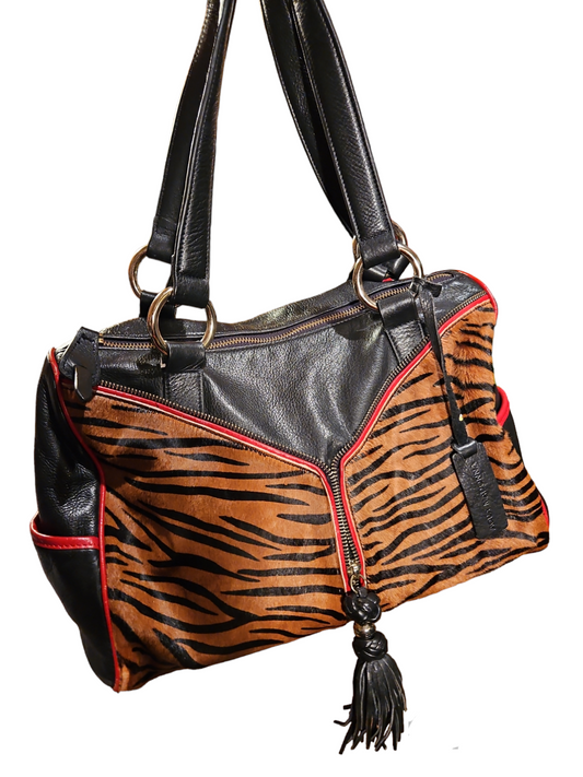 Aqua Madonna Calf Hair Zebra Print Leather Bag
