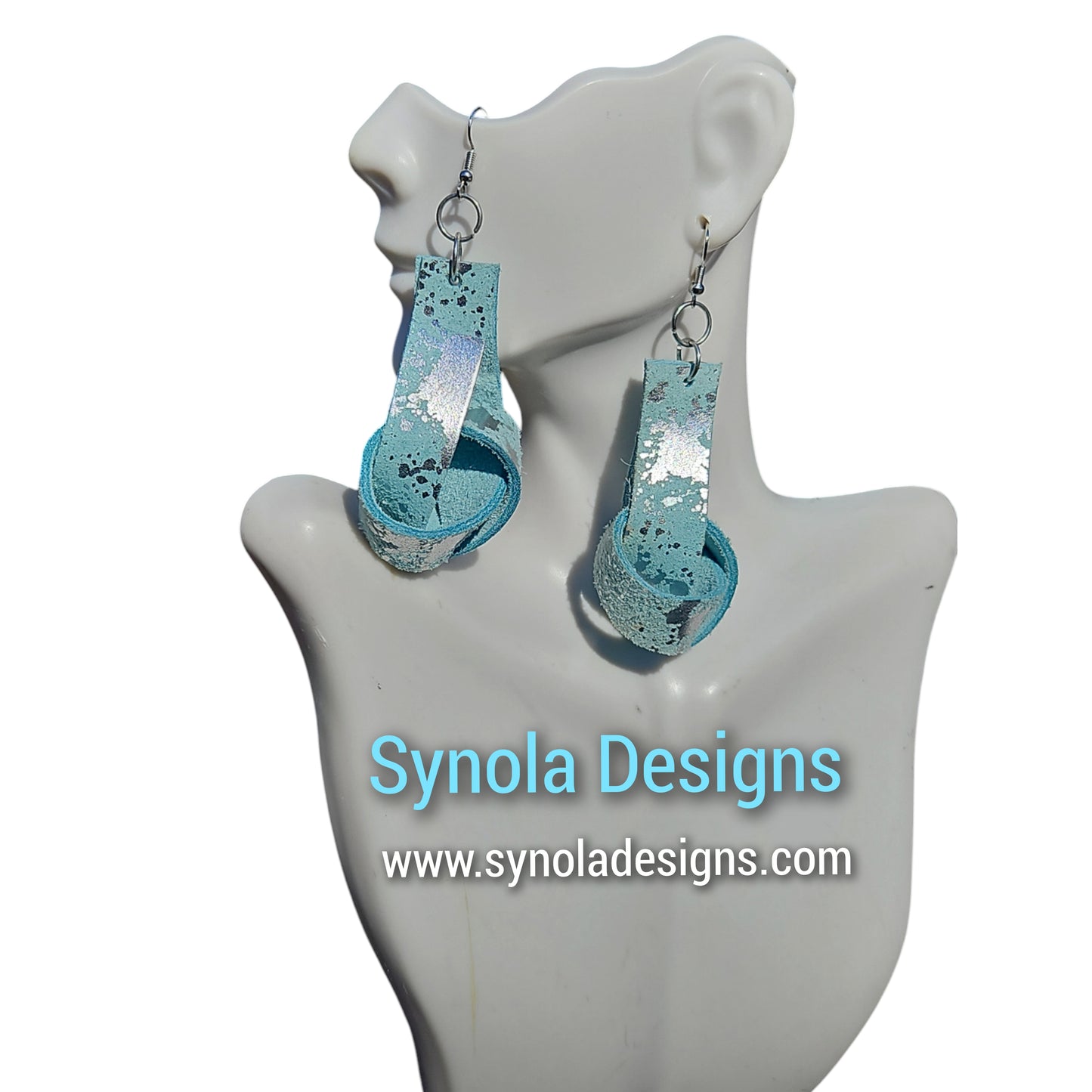 Blue suede metallic leather earrings