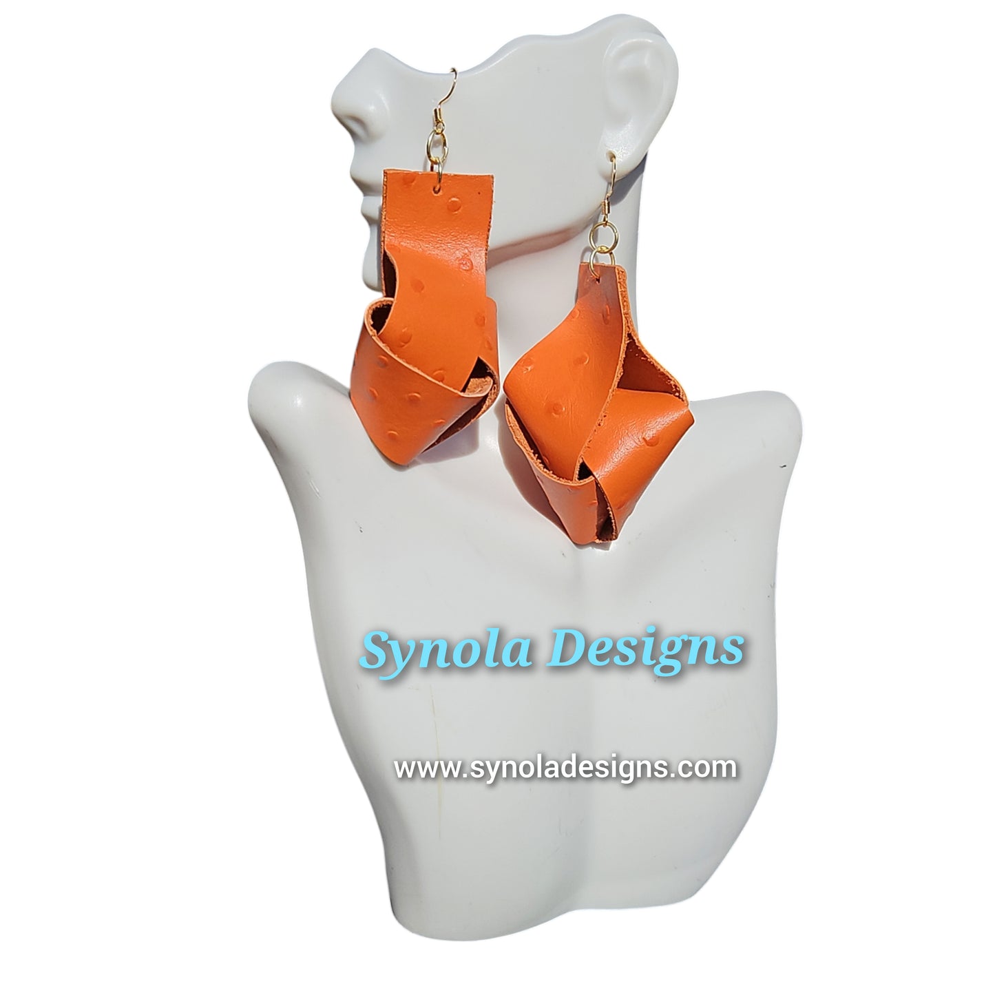 Orange Leather Knot Earrings
