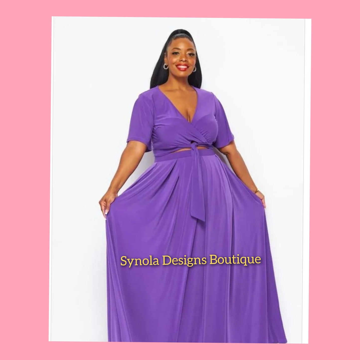 Purple Plus Size Crop Top Skirt Set