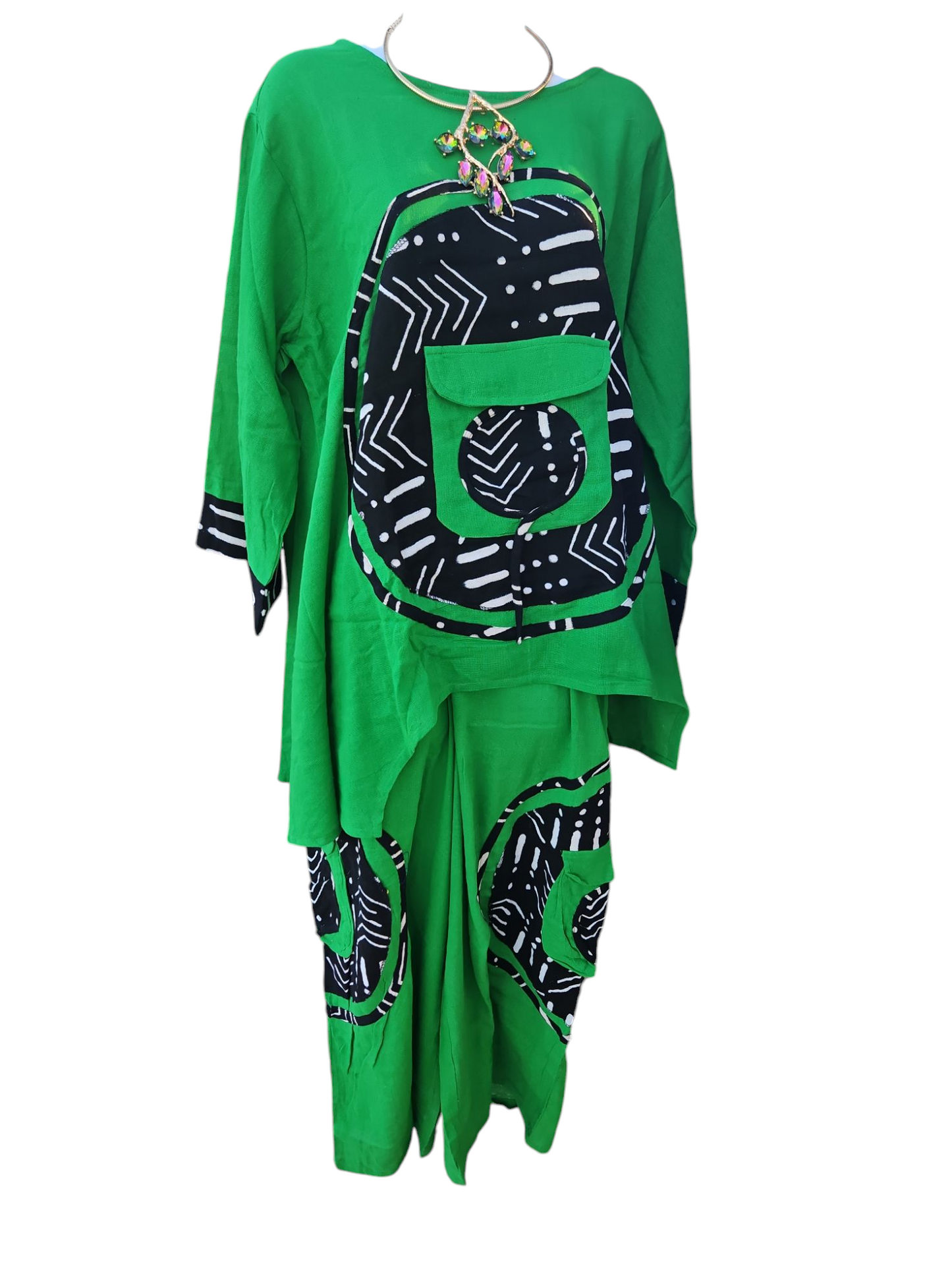Green African Mudcloth Pant Set