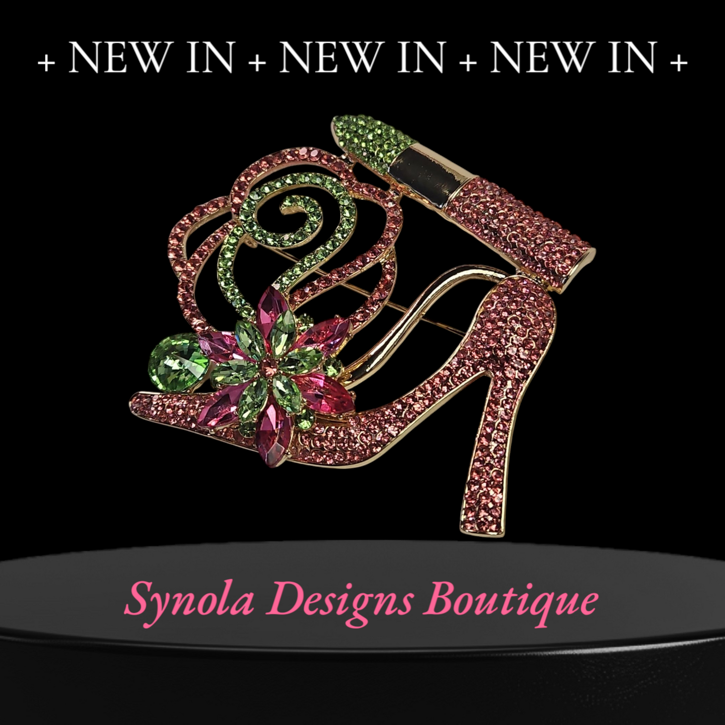 Rhinestone Pink and Green Lipstick Shoe Pendant