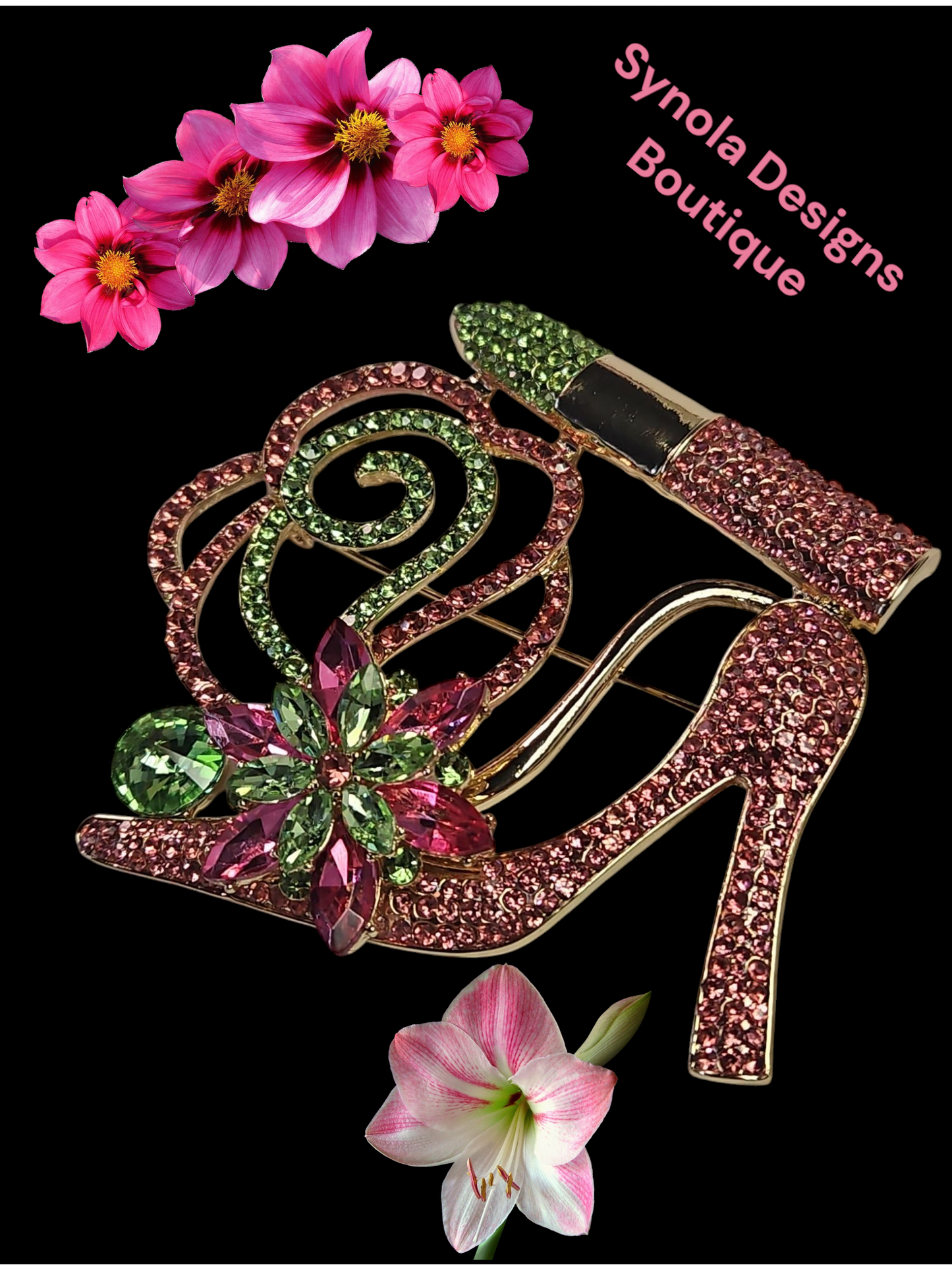 Rhinestone Pink and Green Lipstick Shoe Pendant