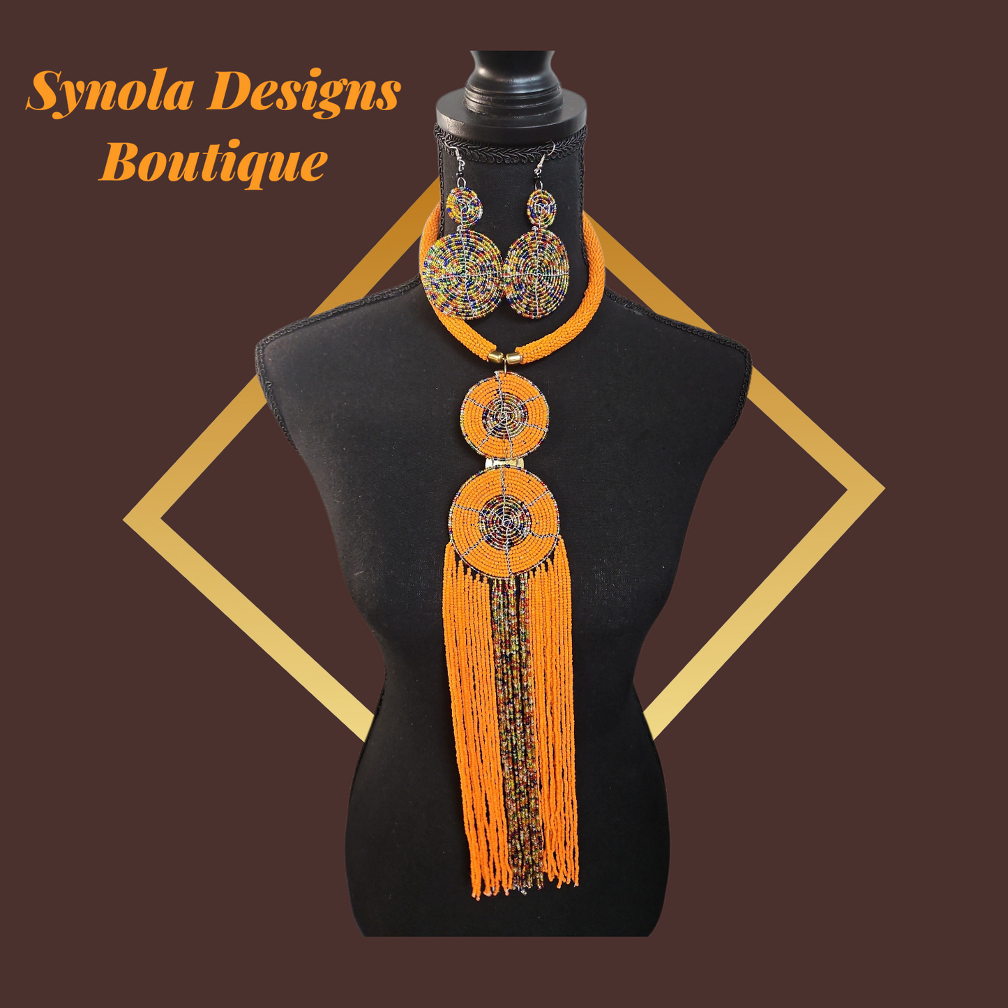 Kenya Orange Beaded Long Necklace Set