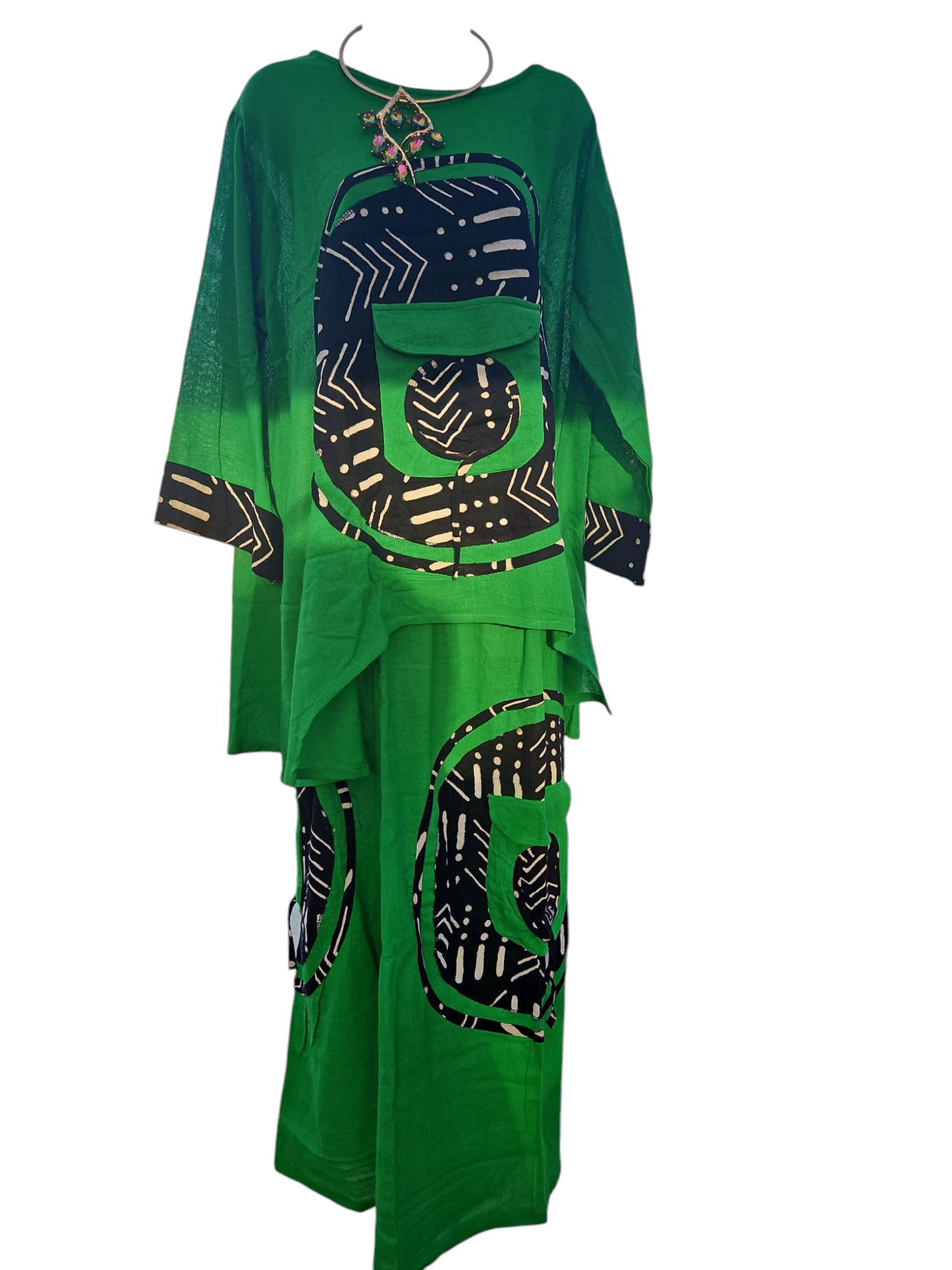 Green African Mudcloth Pant Set