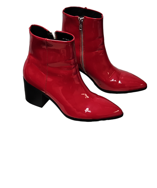 Asos Red Patent Leather Booties Size 10