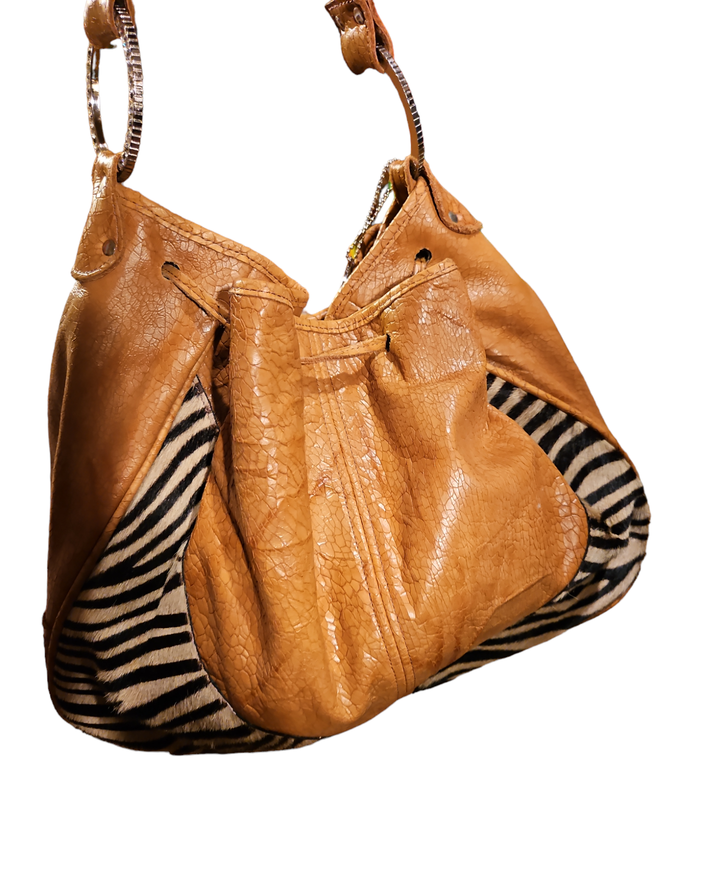 Raviani Rhinestone Calf Hair Leather Shoulder Bag