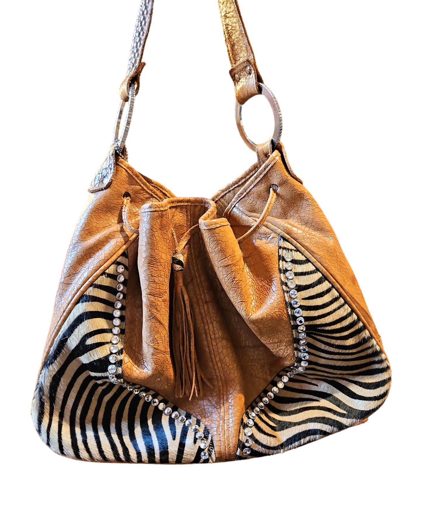 Raviani Rhinestone Calf Hair Leather Shoulder Bag