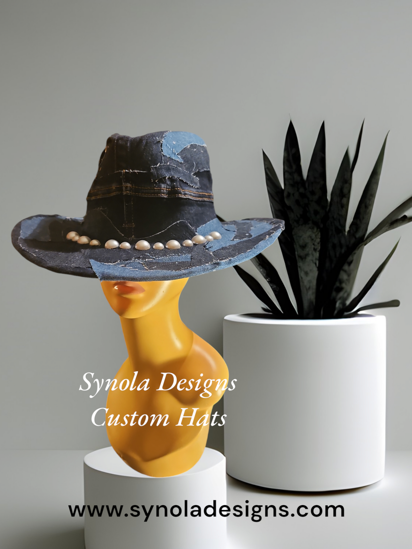 Shredded Denim and Pearls Cowboy Hat