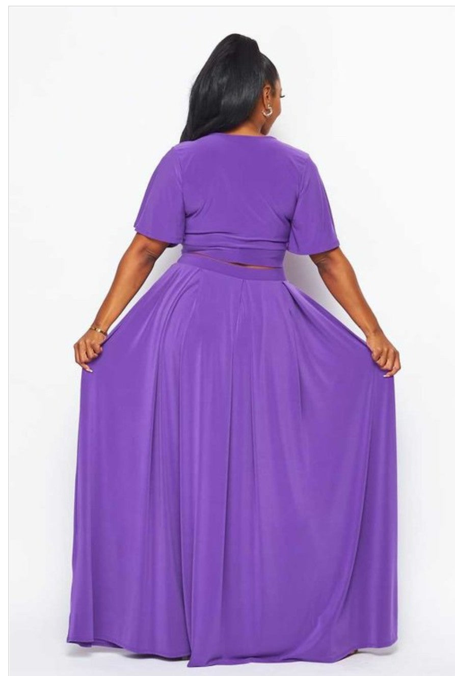 Purple Plus Size Crop Top Skirt Set
