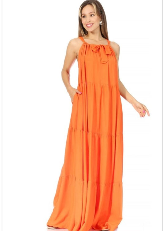 Orange Flowy Maxi Dress