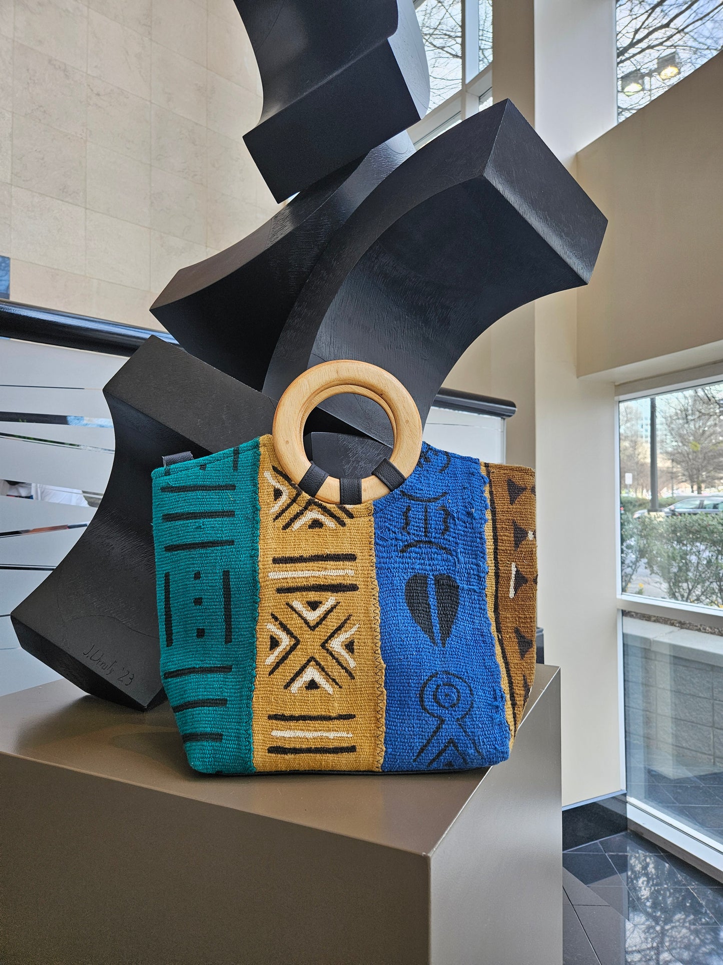 Blue Yellow Multicolor African Mudcloth Handbag