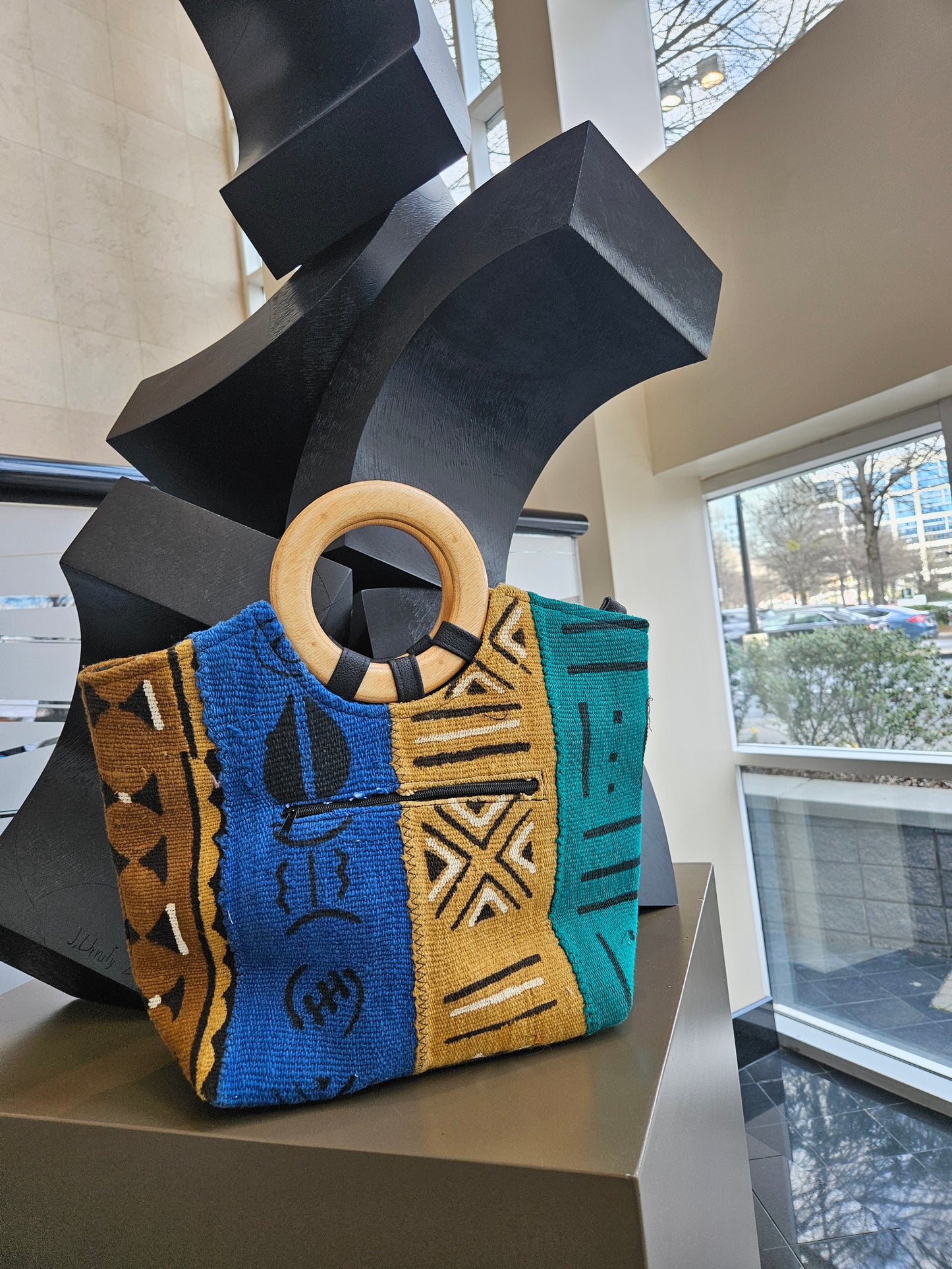 Blue Yellow Multicolor African Mudcloth Handbag