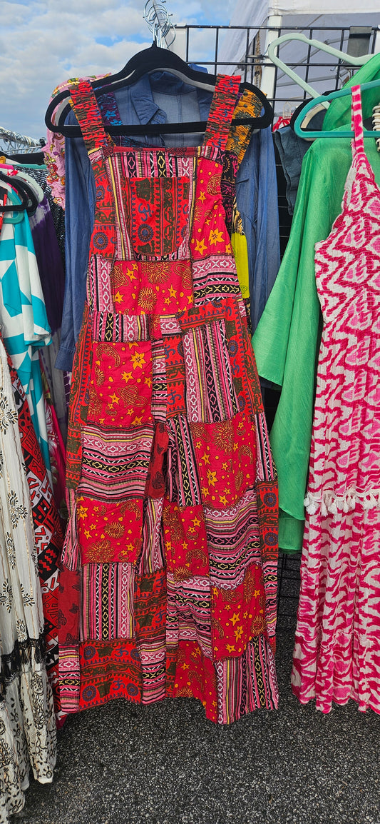 Red Boho Patchwork Jumpsuit