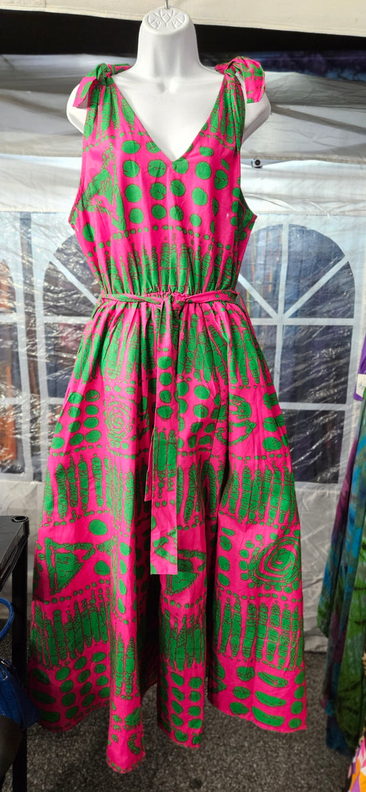 Pink and Green Plus Size Tank Sleeveless Maxi Dress