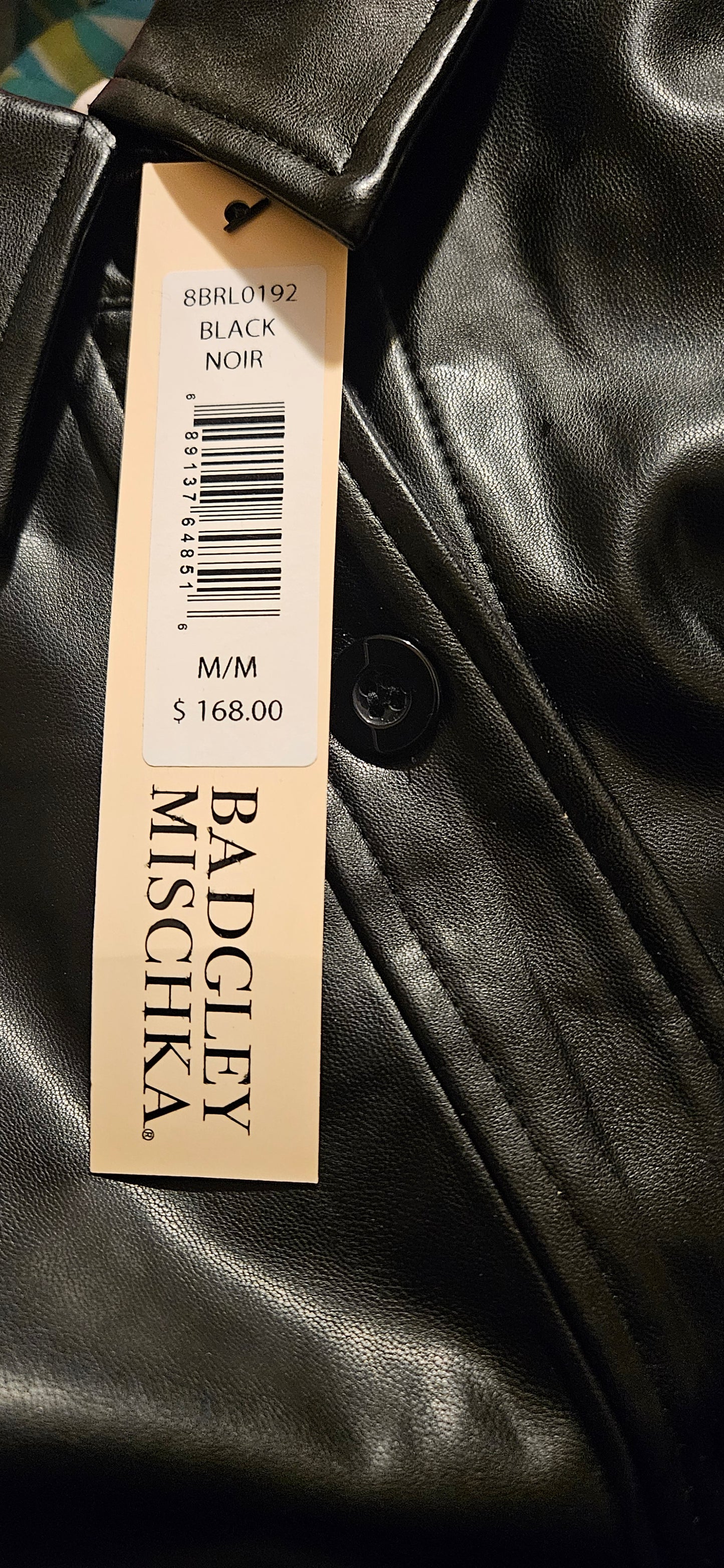 Badgley Mischka Black Vegan Faux Leather Shirt Jacket Sz Medium