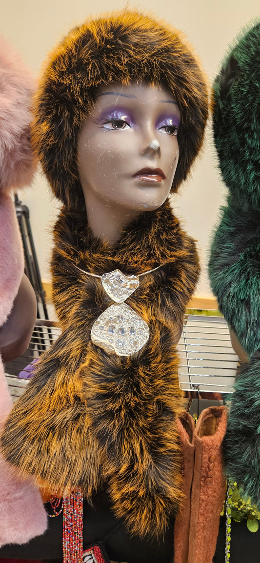 Mustard Fur Hat Scarf Set