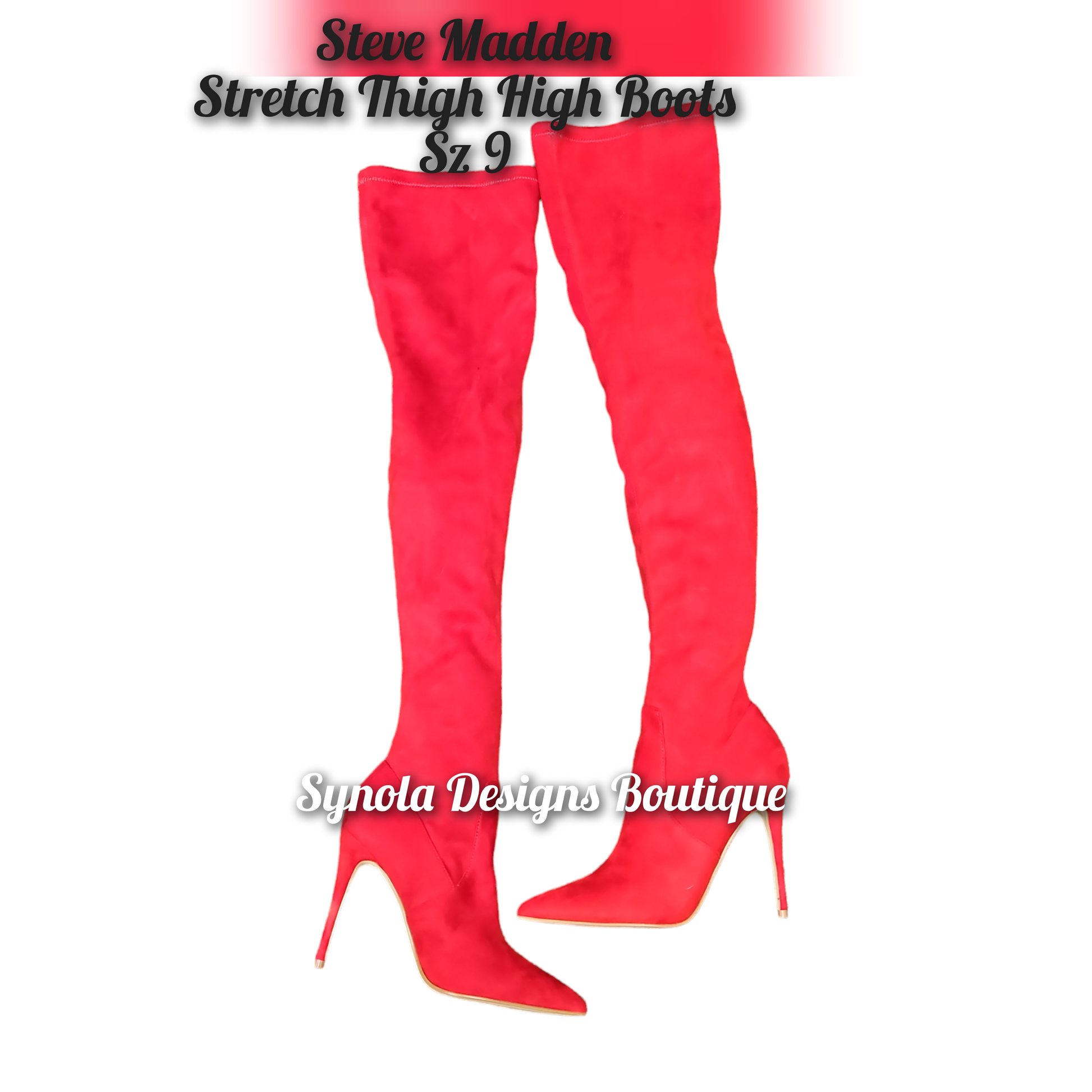 Steve Madden Dominique Red Thigh Stretch Boots Sz 9