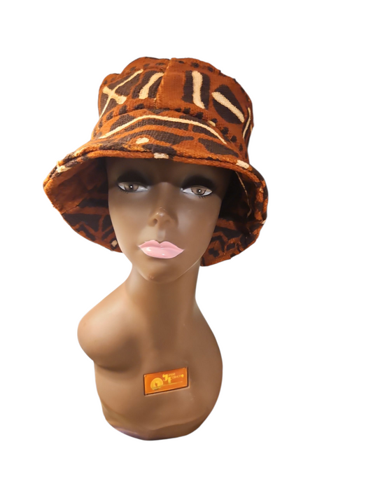 African Mudcloth Bucket Hat Dark Brown