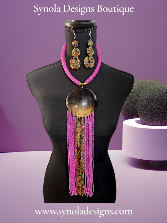 Kenya shell beaded pink necklace set