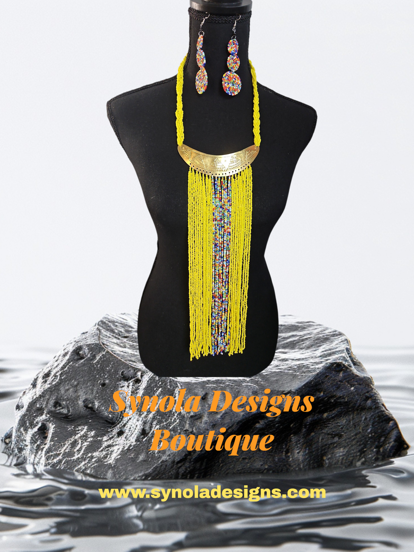Kenya Brass Yellow Beaded Necklace Set