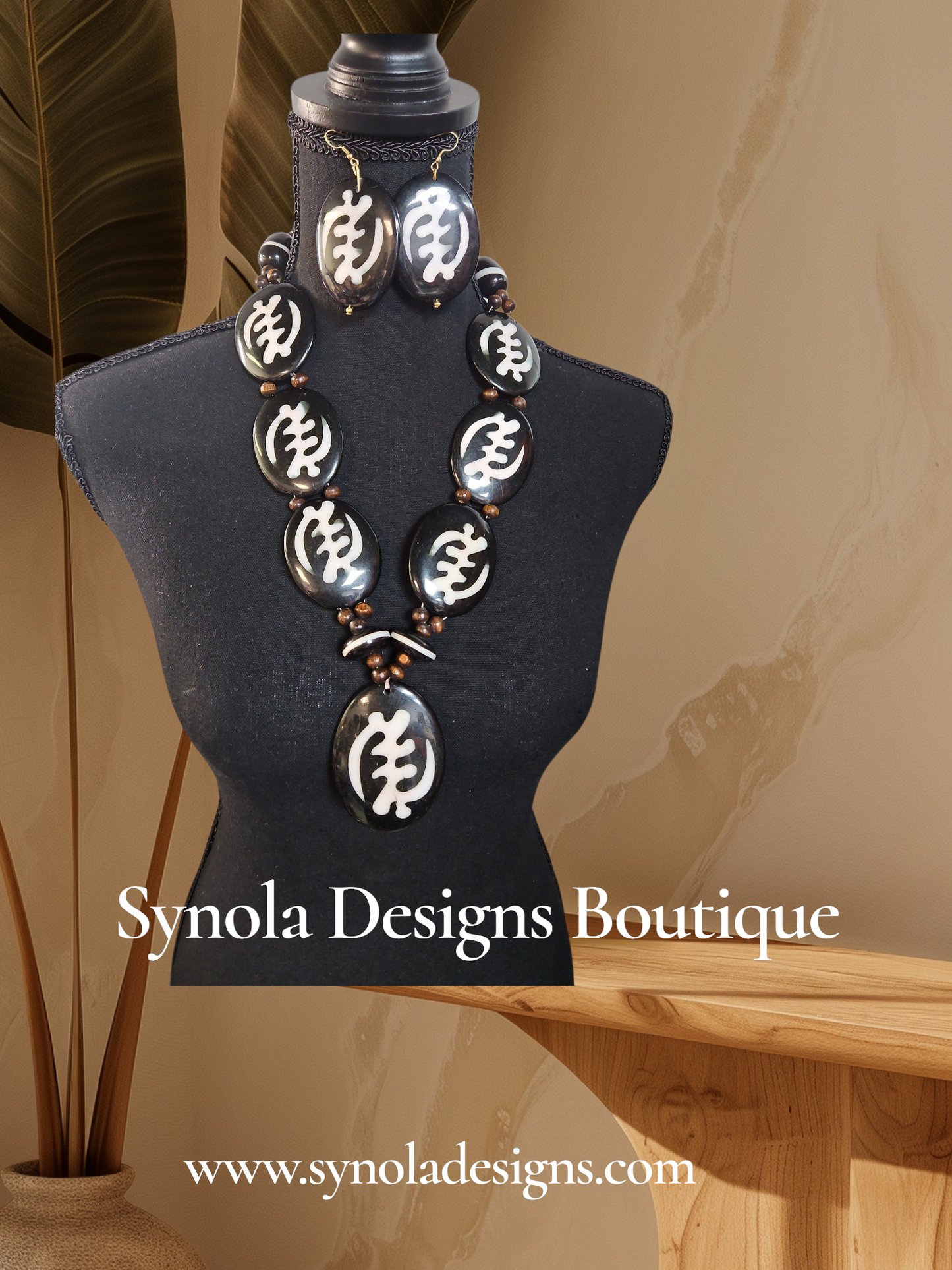 African Gye Nyame Symbol Brown Necklace Set