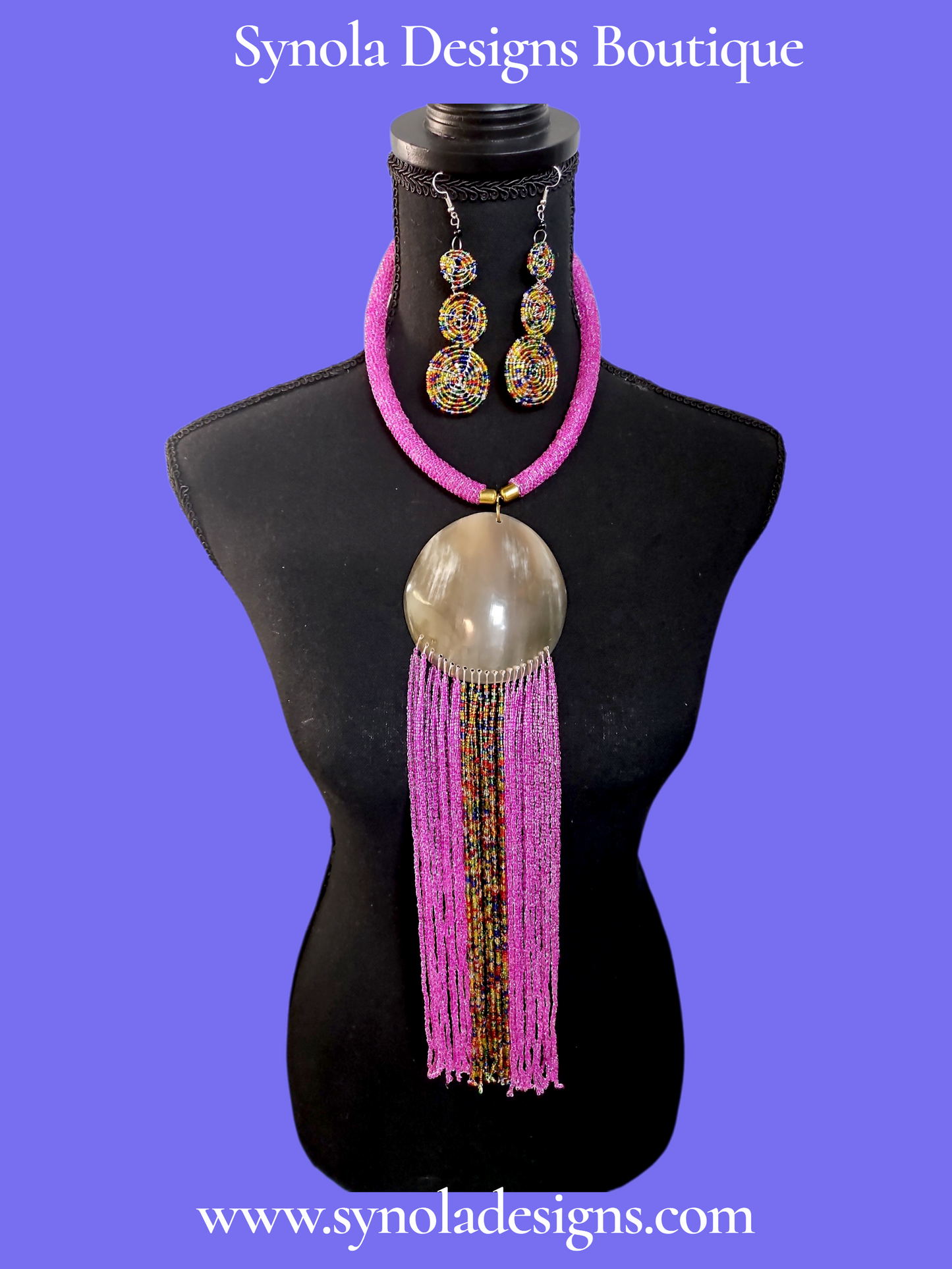 Kenya shell beaded pink necklace set