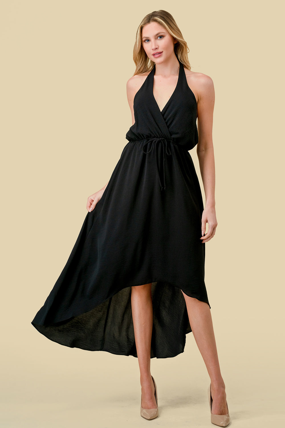 Black High-Low Halter Dress