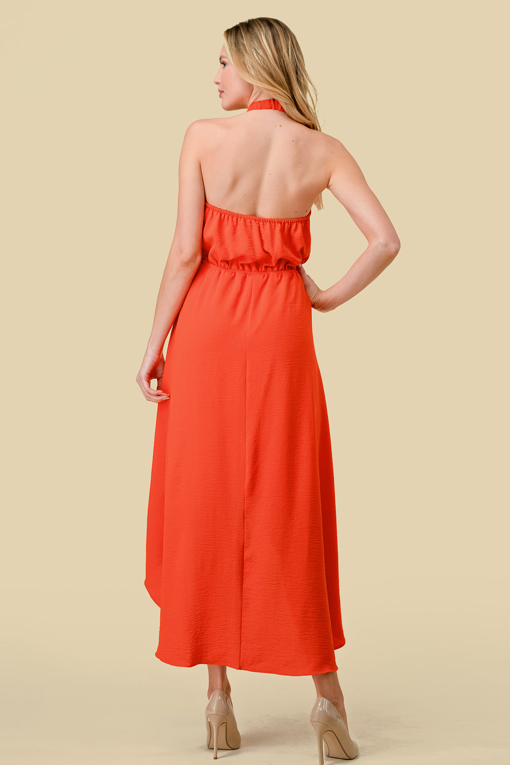 Orange High-Low Halter Dress