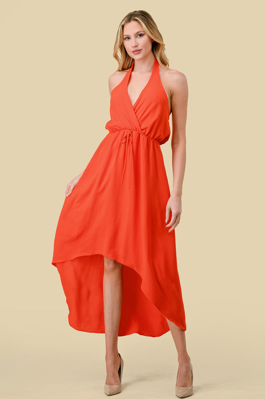 Orange High-Low Halter Dress