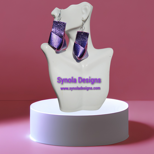 Purple Metallic Leather Knot Earrings