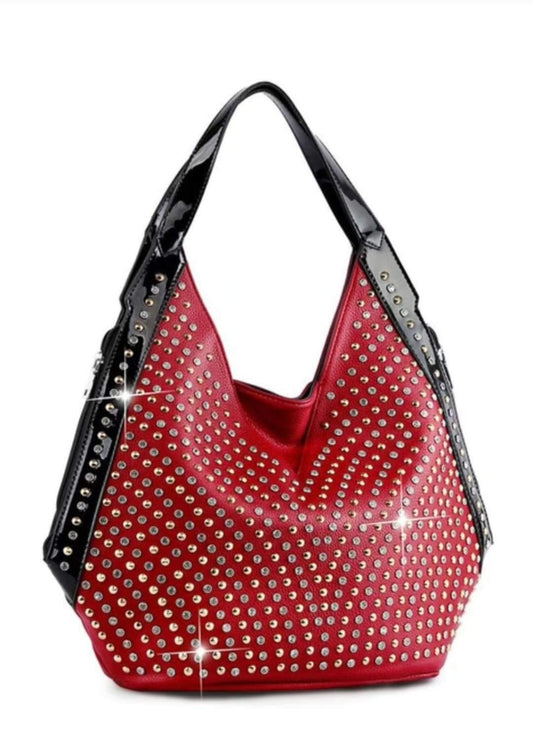 Red Rhinestone Studded Handbag
