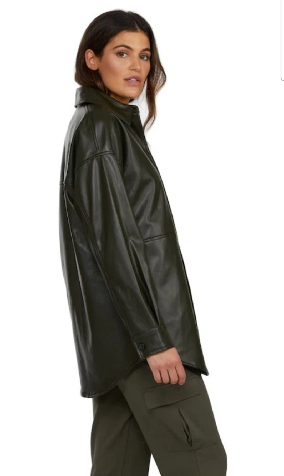 Badgley Mischka Black Vegan Faux Leather Shirt Jacket Sz Medium