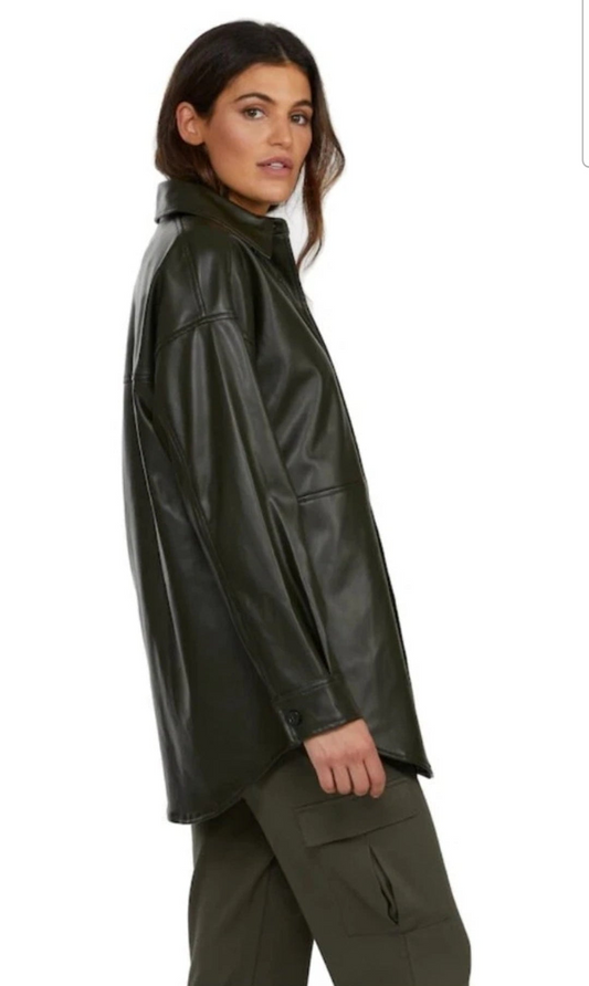 Badgley Mischka Black Vegan Faux Leather Shirt Jacket Sz Medium
