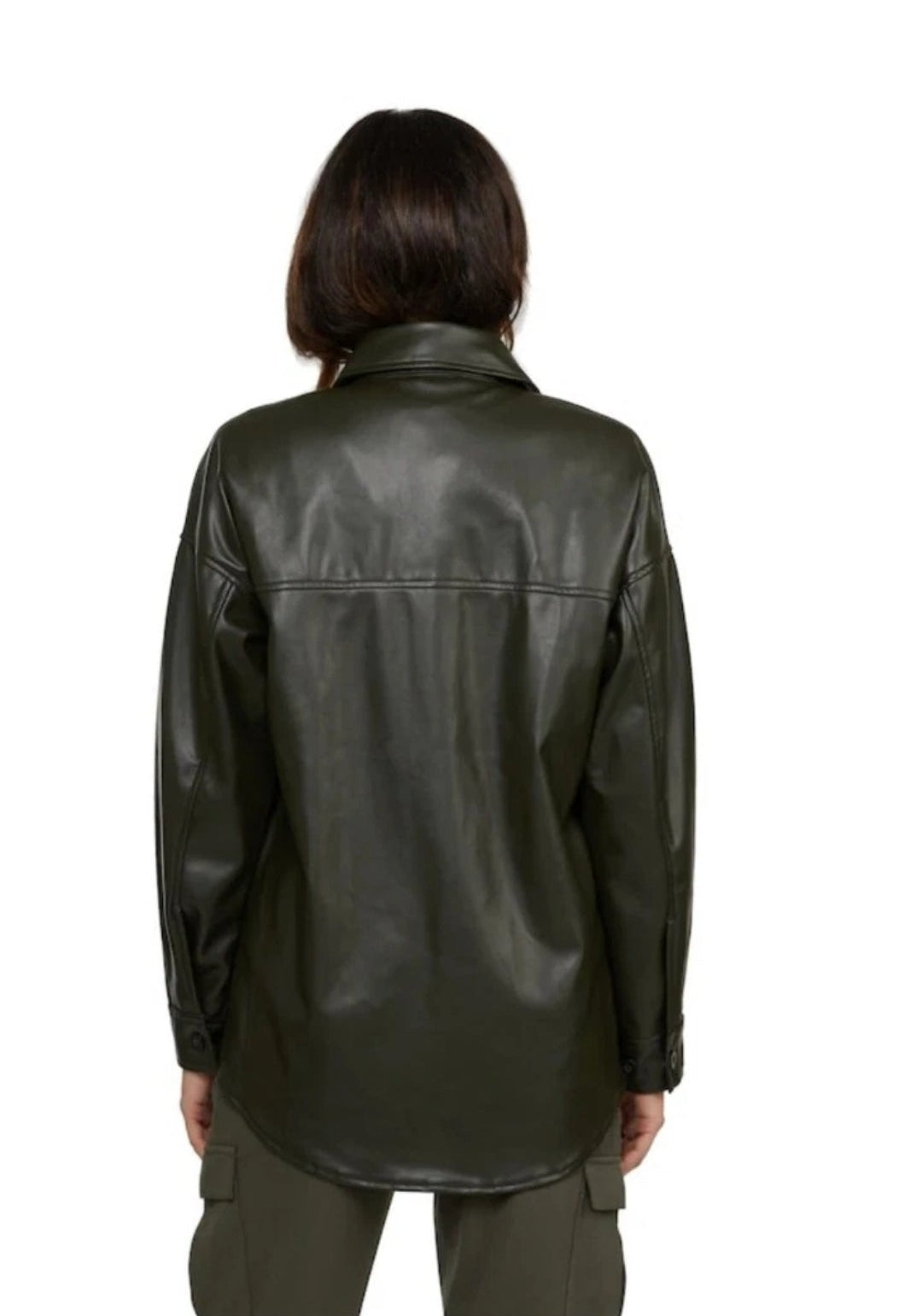 Badgley Mischka Black Vegan Faux Leather Shirt Jacket Sz Medium
