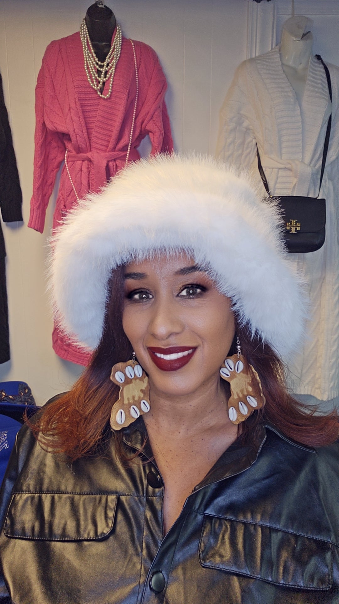 White Faux Fur Hat Set