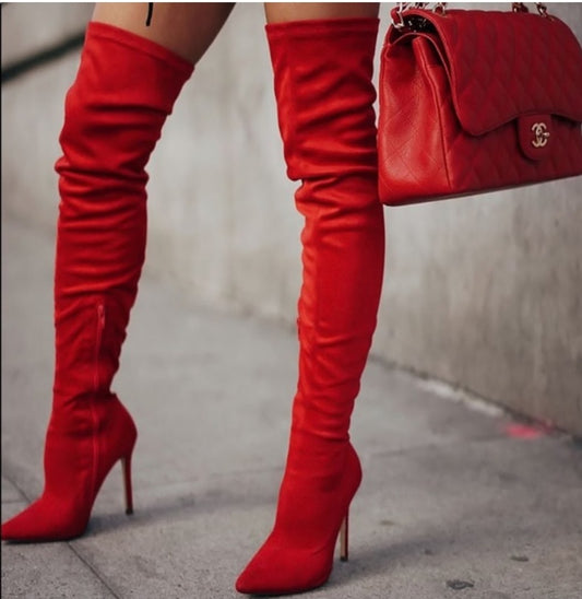 Steve Madden Dominique Red Thigh Stretch Boots Sz 9
