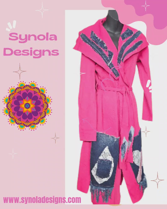 Fushia Cardigan Denim Upcycled