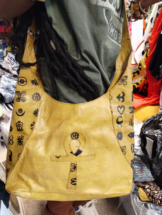 African Ankh yellow leather handbag